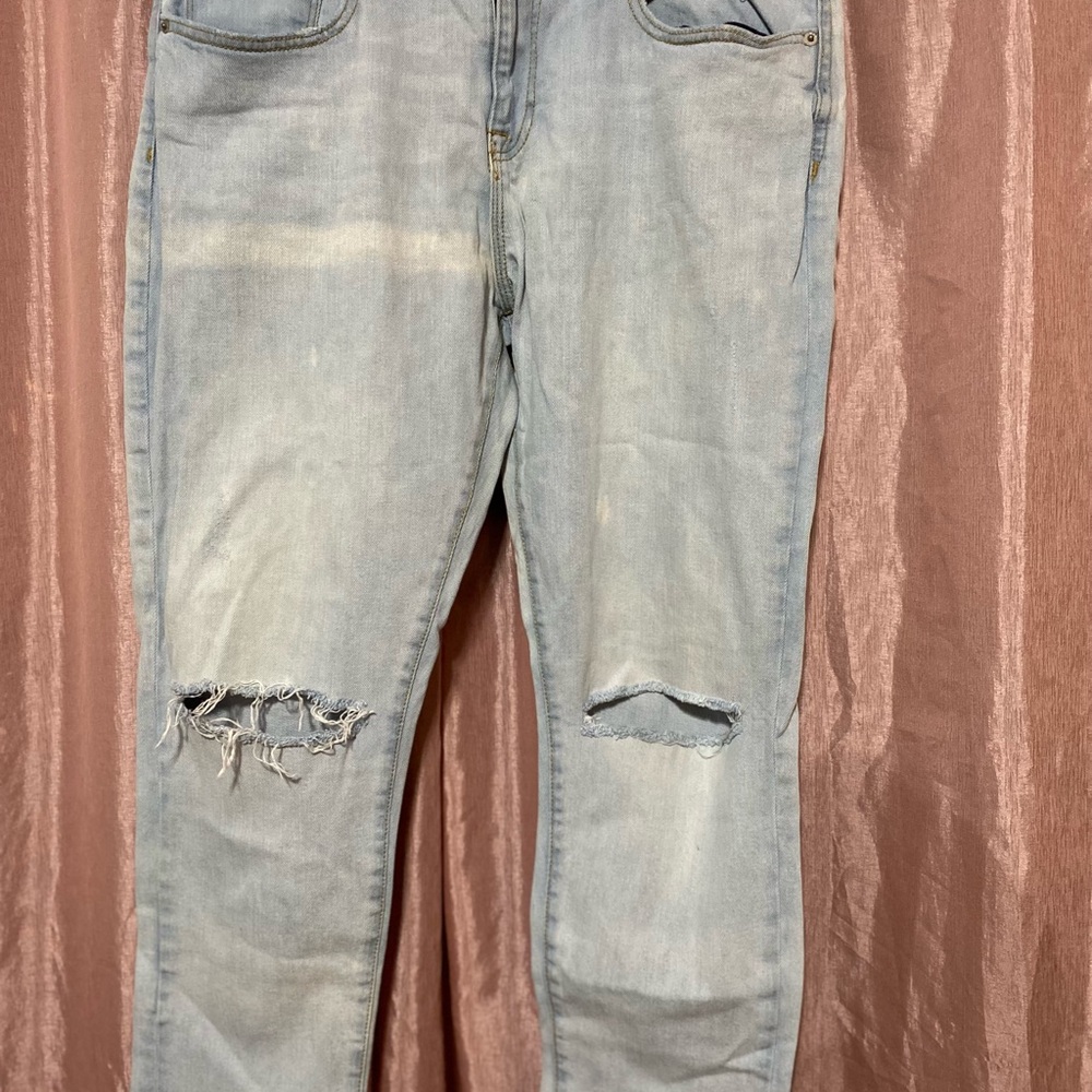 Stradivarius Light Blue distressed Straight Jeans